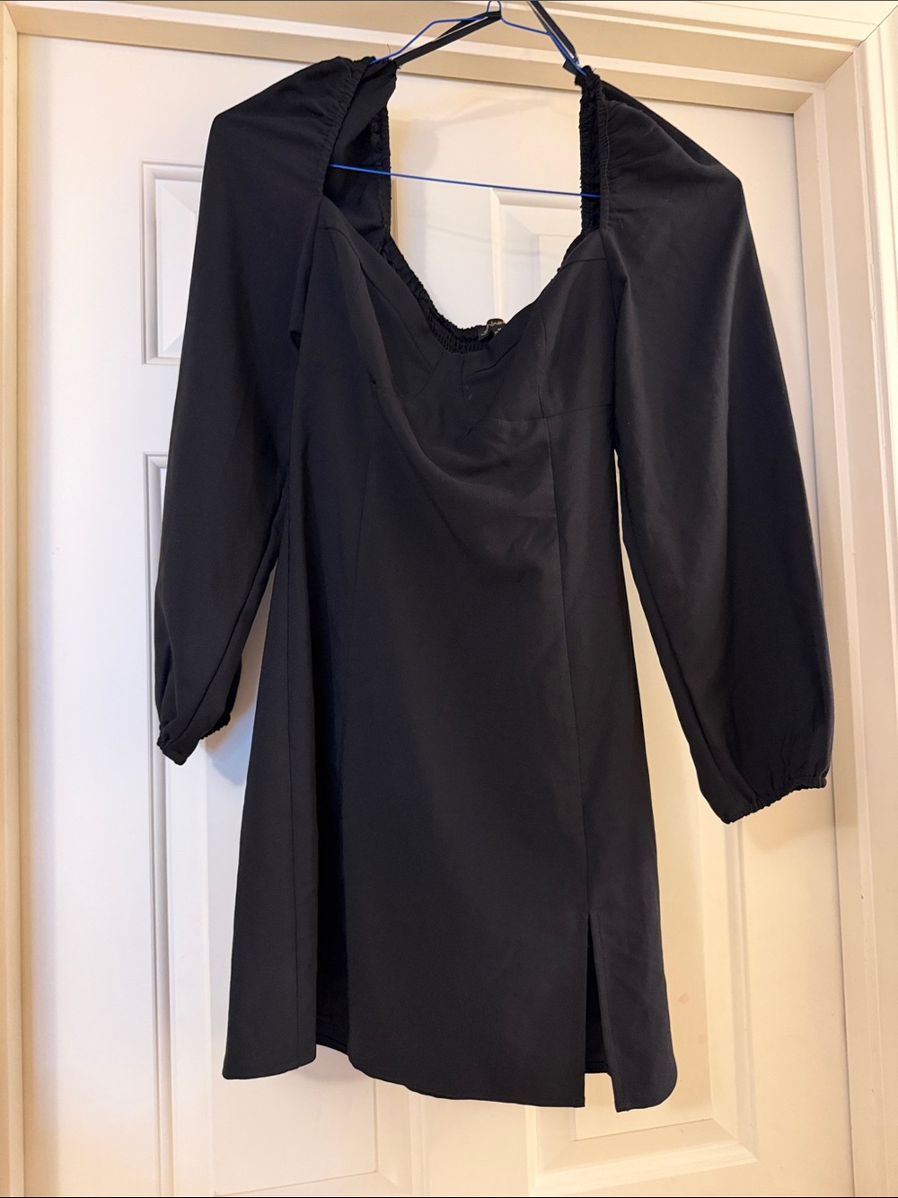 Shinestar Black Long-Sleeve Mini Dress with Square Neckline